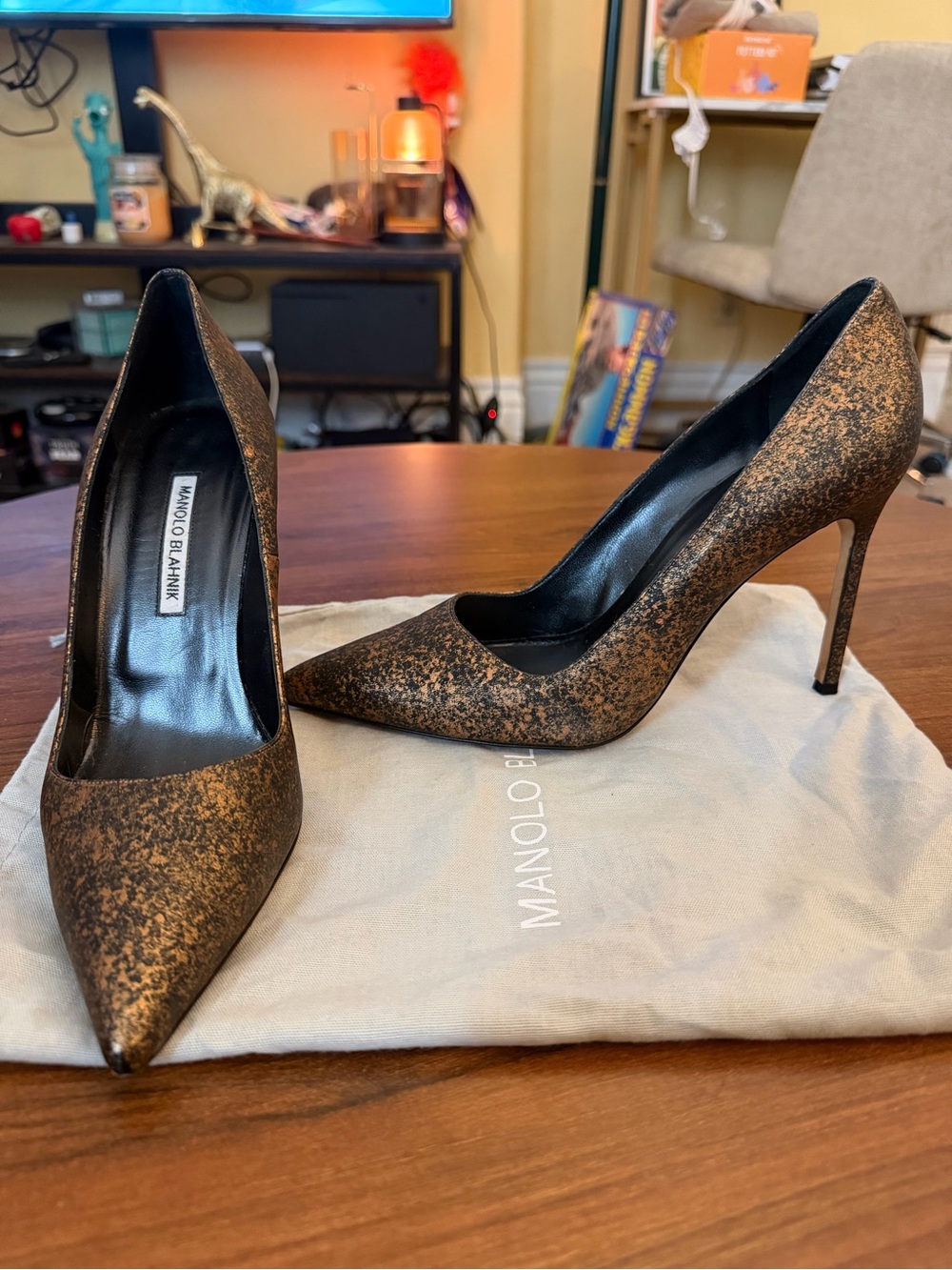 Manolo Blahnik Bronze Speckled Pointed-Toe Stilettos
